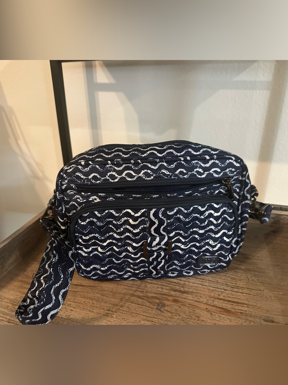Lug  Navy and White Wave-Print Shoulder Bag